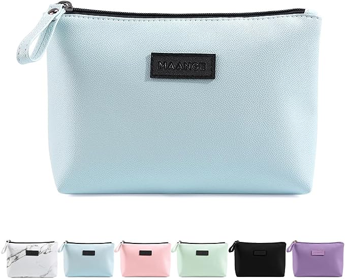 Small Makeup Bag MAANGE Small Travel Cosmetic Bag Portable Makeup Pouch Waterproof PU Leather Make up Bag Cosmetic Bag for Purse with Handle Versatile Zipper Pouch for Women Girls (Pink) Secondary image