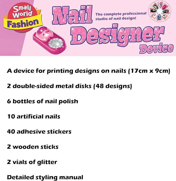 Small World Toys - Nail Designer Device Kit for Girls - Includes Nail Design Printing Device, Nail Art Design & Kids Polish & Varnish - Professional Studio of Nail Design - Home Manicures Age 9+ - British D'sire