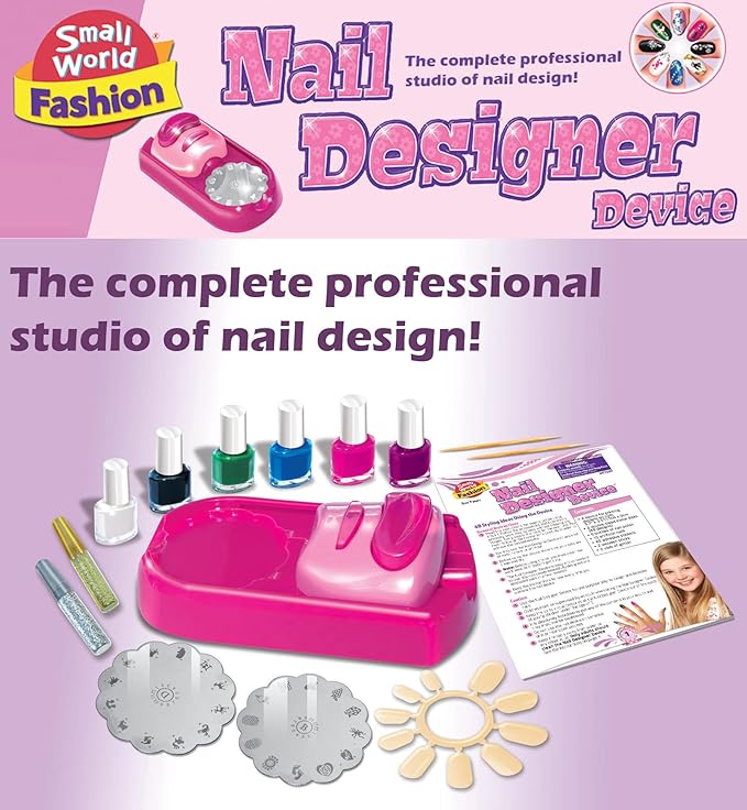 Small World Toys - Nail Designer Device Kit for Girls - Includes Nail Design Printing Device, Nail Art Design & Kids Polish & Varnish - Professional Studio of Nail Design - Home Manicures Age 9+ - British D'sire