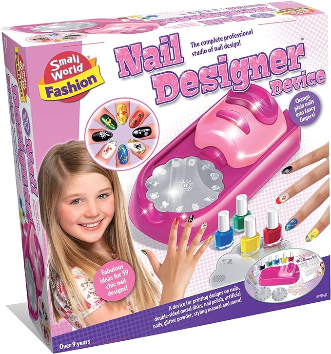 Small World Toys - Nail Designer Device Kit for Girls - Includes Nail Design Printing Device, Nail Art Design & Kids Polish & Varnish - Professional Studio of Nail Design - Home Manicures Age 9+ - British D'sire