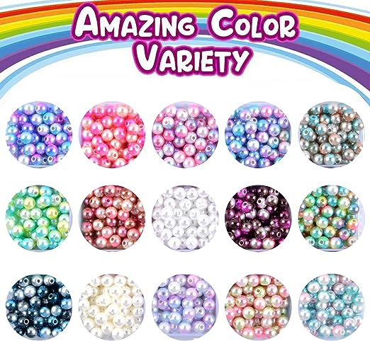 Beads for Less 1200 Pcs 6mm Round Pearl Beads – Plastic Coloured Imitation Pearls, Dyed Pearlized Loose Spacer Beads for Jewelry Making, Necklaces, Bracelets & Crafts – Faux Pearl Balls with Hole for DIY Projects Secondary image