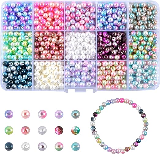 Smatime 1200 Pcs 6mm Round Pearl Beads Plastic Coloured Imitation Pearls | Dyed Pearlized Beads | Loose Spacer Pearl Beads with Hole for Jewellery Making - Jewellery Accessories - British D'sire Main image