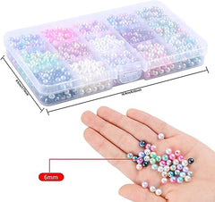 Smatime 1200 Pcs 6mm Round Pearl Beads Plastic Coloured Imitation Pearls | Dyed Pearlized Beads | Loose Spacer Pearl Beads with Hole for Jewellery Making - Jewellery Accessories - British D'sire