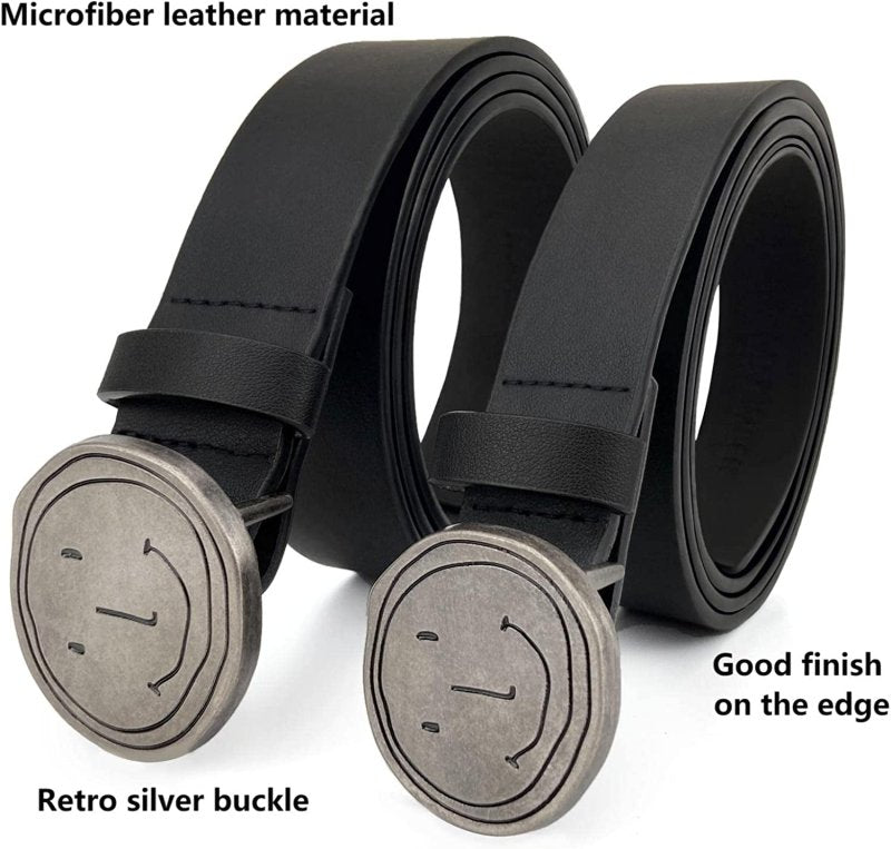 Smile Face Women'S Men'S Faux Leather Belts Fashion Couples Waist Belts for Jeans Dresses with Retro Silver Buckle - Mens Accessories - British D'sire