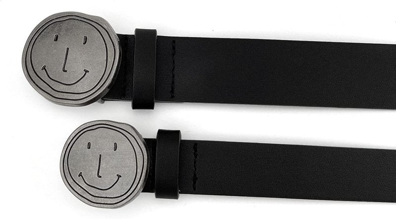 Smile Face Women'S Men'S Faux Leather Belts Fashion Couples Waist Belts for Jeans Dresses with Retro Silver Buckle - Mens Accessories - British D'sire
