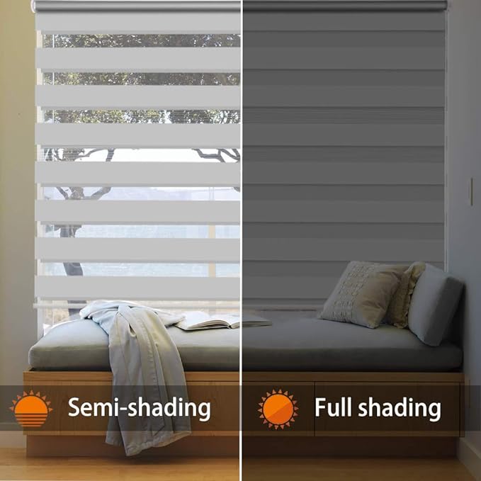 SMONTER Easy Fix Zebra Roller Blind,Day and Night Blinds Curtains with Install Accessories - British D'sire