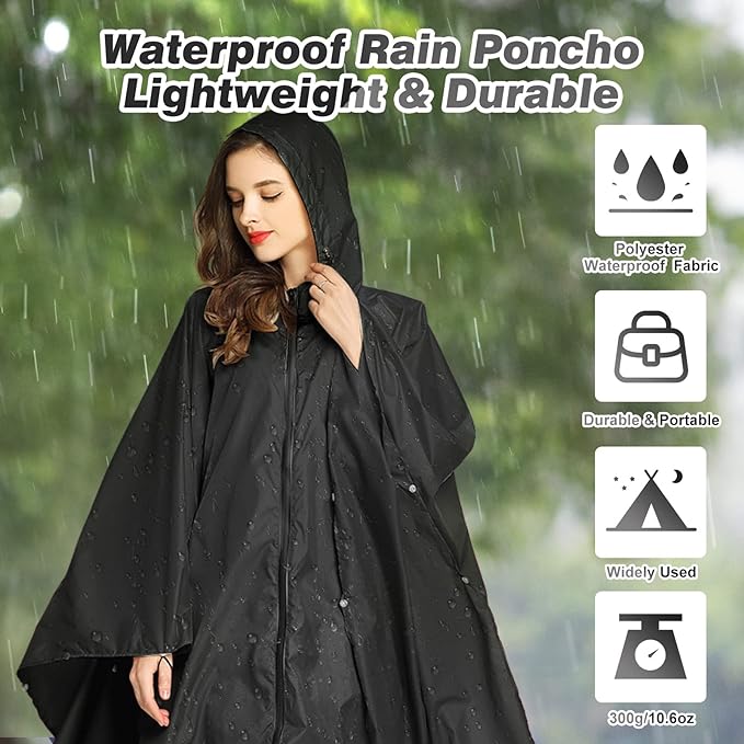 SOPPY Lightweight Waterproof Rain Poncho for Women Men, Windproof Reusable Ripstop Breathable Raincoat with Hood for Outdoor Activities Quick Dry Hooded Raincoat Free Size - British D'sire