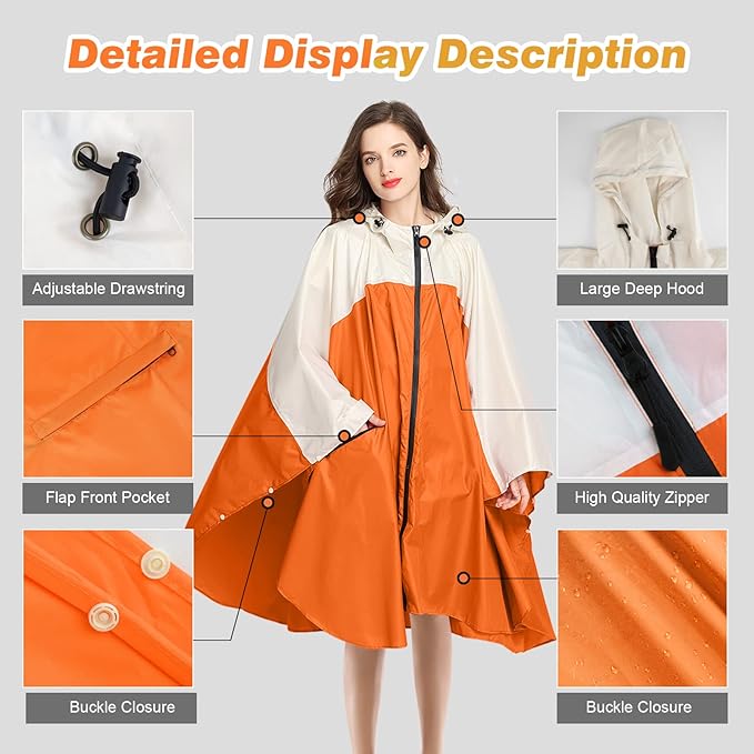 SOPPY Lightweight Waterproof Rain Poncho for Women Men, Windproof Reusable Ripstop Breathable Raincoat with Hood for Outdoor Activities Quick Dry Hooded Raincoat Free Size Secondary image