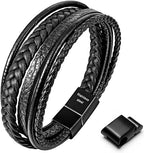 Speroto Mens Bracelet, Adjustable Premium Leather Bracelet for Men & Womens Black and Brown with Stainless Steel Magnetic Clasp - Unisex Jewellery - British D'sire