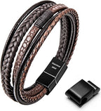 Speroto Mens Bracelet, Adjustable Premium Leather Bracelet for Men & Womens Black and Brown with Stainless Steel Magnetic Clasp - Unisex Jewellery - British D'sire
