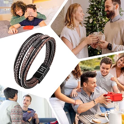 Speroto Mens Bracelet, Adjustable Premium Leather Bracelet for Men & Womens Black and Brown with Stainless Steel Magnetic Clasp - Unisex Jewellery - British D'sire