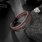 Speroto Mens Bracelet, Adjustable Premium Leather Bracelet for Men & Womens Black and Brown with Stainless Steel Magnetic Clasp - Unisex Jewellery - British D'sire
