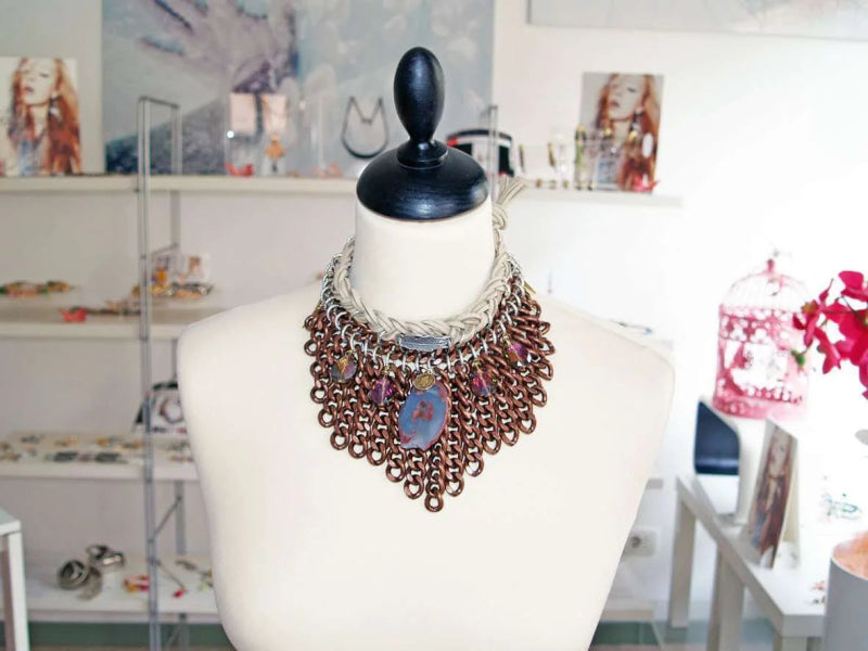 Statement choker with agate stone and greyge suede leather. - Necklace - British D'sire