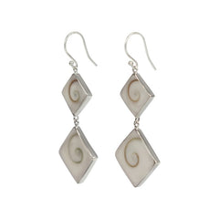 Statement double square Shiva shell earrings set into sterling silver - Earrings - British D'sire