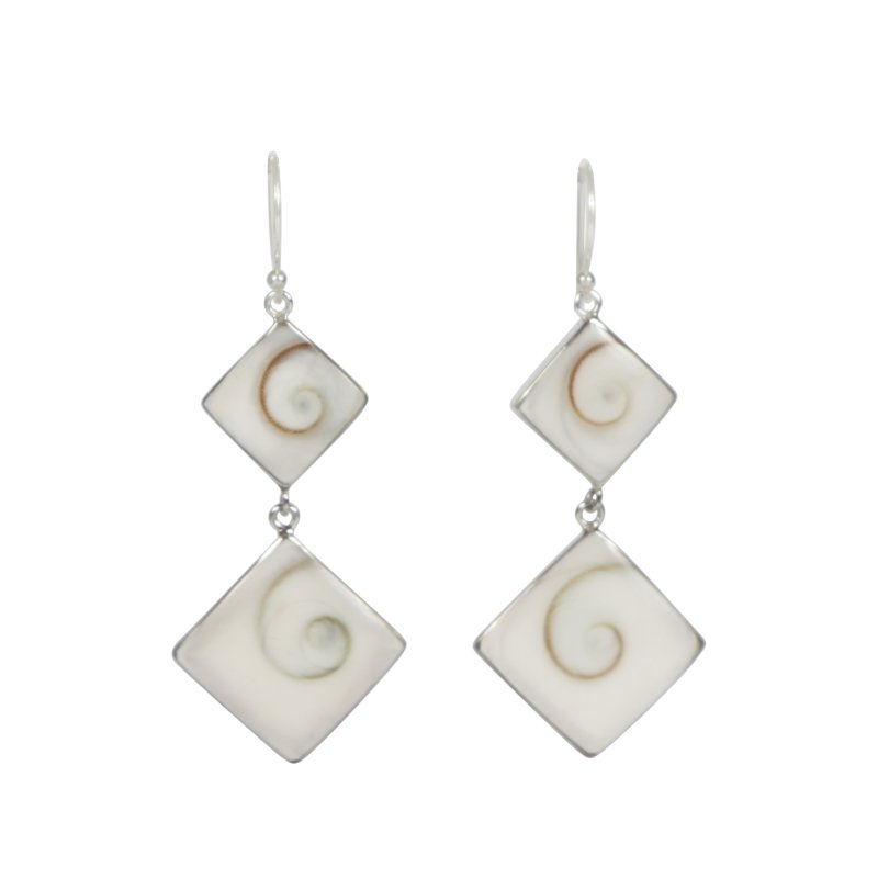 Statement double square Shiva shell earrings set into sterling silver - Earrings - British D'sire