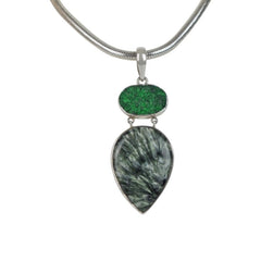Sterling Silver Pedant with a Very Beautiful Seraphinite Pendant Accent With a Sparkling Uvarovite - Necklaces & Pendants - British D'sire