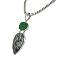 Sterling Silver Pedant with a Very Beautiful Seraphinite Pendant Accent With a Sparkling Uvarovite - Necklaces & Pendants - British D'sire