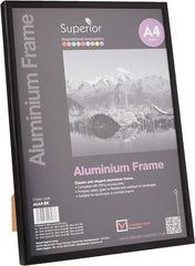 Stewart Superior A4 Brushed Aluminium Picture Frame with Perspex Safety Glass - Black - British D'sire