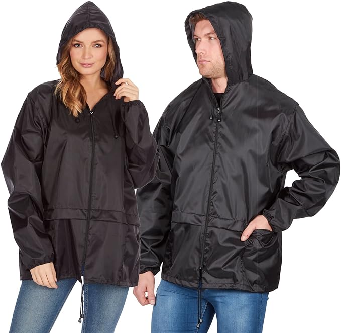 Style It Up Unisex Mens Ladies Water Resistant Shower Proof Lightweight Breathable Plain Raincoat Kagools Jacket Hooded Cagoule Mac - Unisex Clothing's - British D'sire