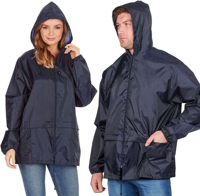 Style It Up Unisex Mens Ladies Water Resistant Shower Proof Lightweight Breathable Plain Raincoat Kagools Jacket Hooded Cagoule Mac - Unisex Clothing's - British D'sire