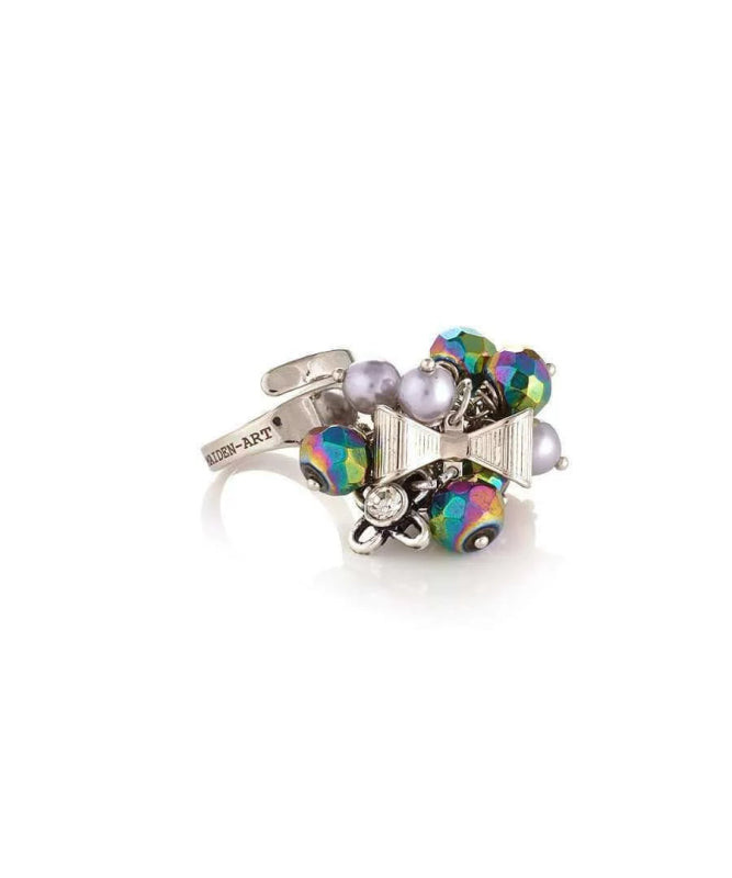 Stylish ring with iridescent green beads - Rings - British D'sire
