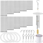 Swpeet 60Pcs Wind Chime Tubes Parts and Transparent Top Circles of Wind Chime with 100 Yard Wind Chime Wire and Swivel Hooks Clips Making Kit, Wind Chime Part Wind Chime Kit for Hanging Wind Chimes - British D'sire