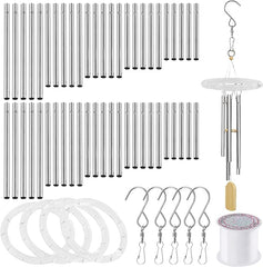 Swpeet 60Pcs Wind Chime Tubes Parts and Transparent Top Circles of Wind Chime with 100 Yard Wind Chime Wire and Swivel Hooks Clips Making Kit, Wind Chime Part Wind Chime Kit for Hanging Wind Chimes - British D'sire