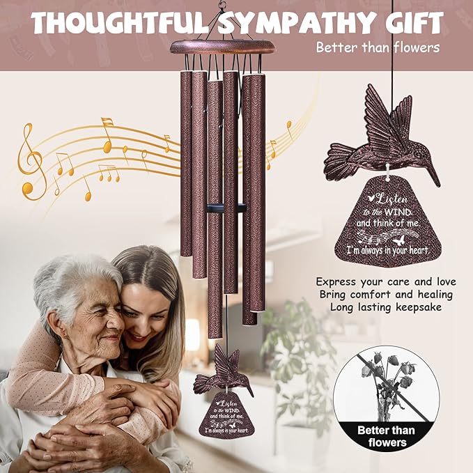 Sympathy Wind Chimes with Hummingbird Wind Spinner, Memorial Wind Chimes for Loss of Loved One Prime, Bereavement/Sympathy/Memorial Gift for Loss of Mother Father Husband Condolence Remembrance - British D'sire