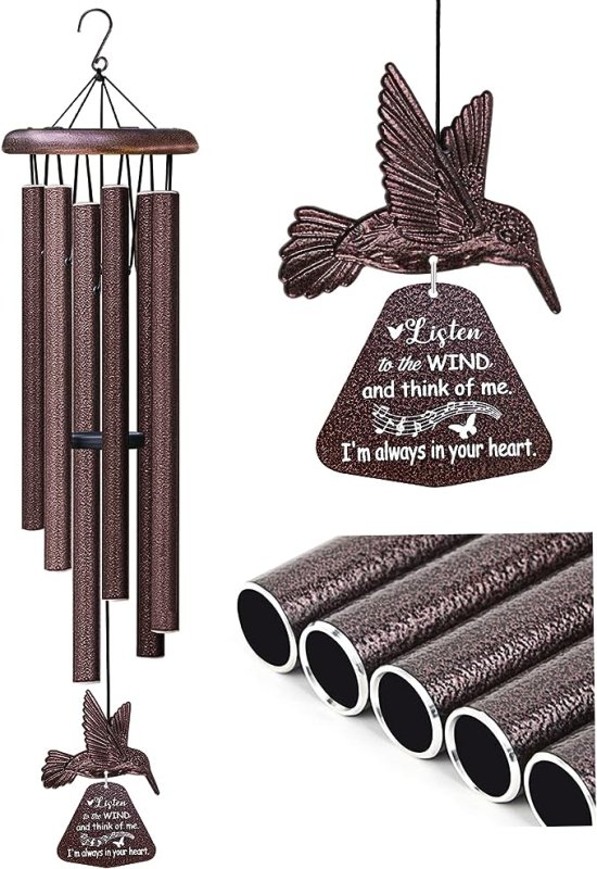 Sympathy Wind Chimes with Hummingbird Wind Spinner, Memorial Wind Chimes for Loss of Loved One Prime, Bereavement/Sympathy/Memorial Gift for Loss of Mother Father Husband Condolence Remembrance - British D'sire