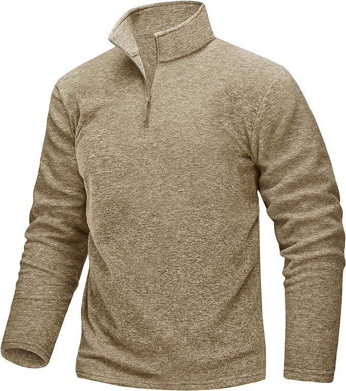 TACVASEN Half Zip Fleece for Men Pullover Sweater Long Sleeve Sweatshirt Jumper Casual Fleece Lined Pullover Shirt Khaki,L - British D'sire