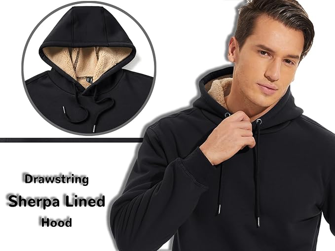 TACVASEN Men's Hoodie Sherpa Fleece Hoodies Sweatshirt Winter Warm Hooded Pullover with Kangaroo Pocket - British D'sire