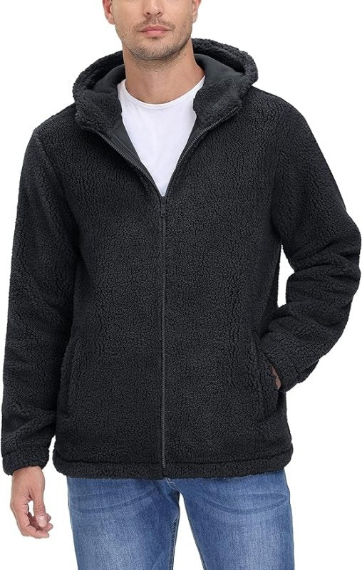 TACVASEN Men's Jacket Thick Fleece Jacket Full Zip Winter Hoodie Warm Work Jacket Windproof Hooded Jacket with Pockets - British D'sire