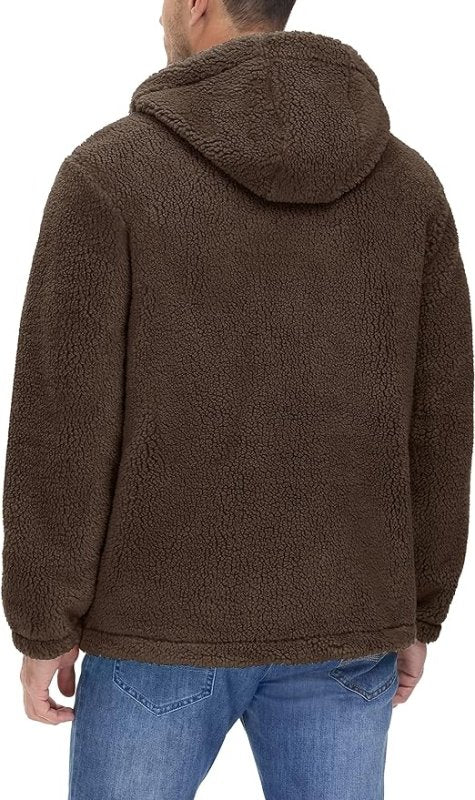 TACVASEN Men's Jacket Thick Fleece Jacket Full Zip Winter Hoodie Warm Work Jacket Windproof Hooded Jacket with Pockets - British D'sire