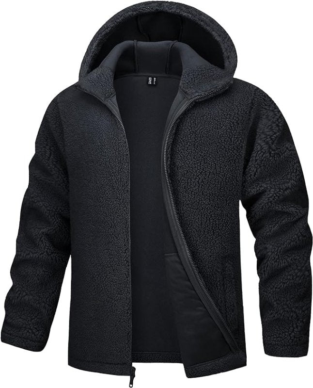 TACVASEN Men's Jacket Thick Fleece Jacket Full Zip Winter Hoodie Warm Work Jacket Windproof Hooded Jacket with Pockets - British D'sire