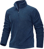 TACVASEN Mens Pullover Jumper Fleece Shirts Long Sleeve Work Pullover Sweater 1/4 Zip Top Fleece Sweatshirts Dark Blue,S - British D'sire
