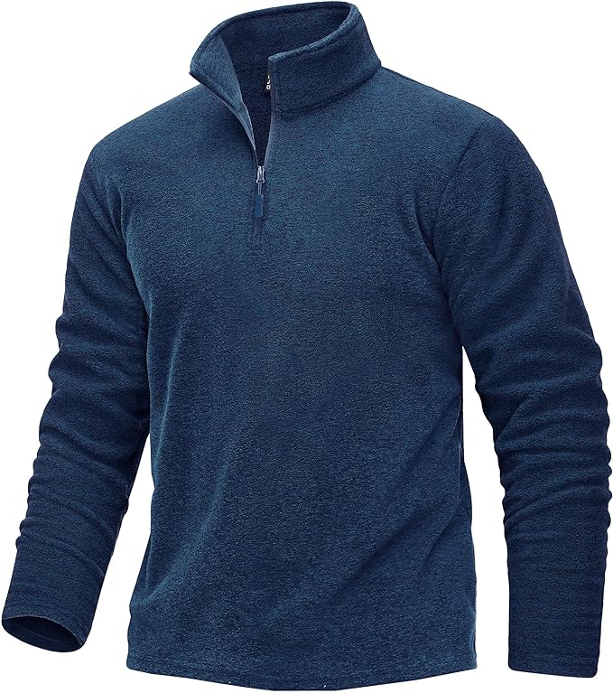 TACVASEN Mens Pullover Jumper Fleece Shirts Long Sleeve Work Pullover Sweater 1/4 Zip Top Fleece Sweatshirts Dark Blue,S - British D'sire
