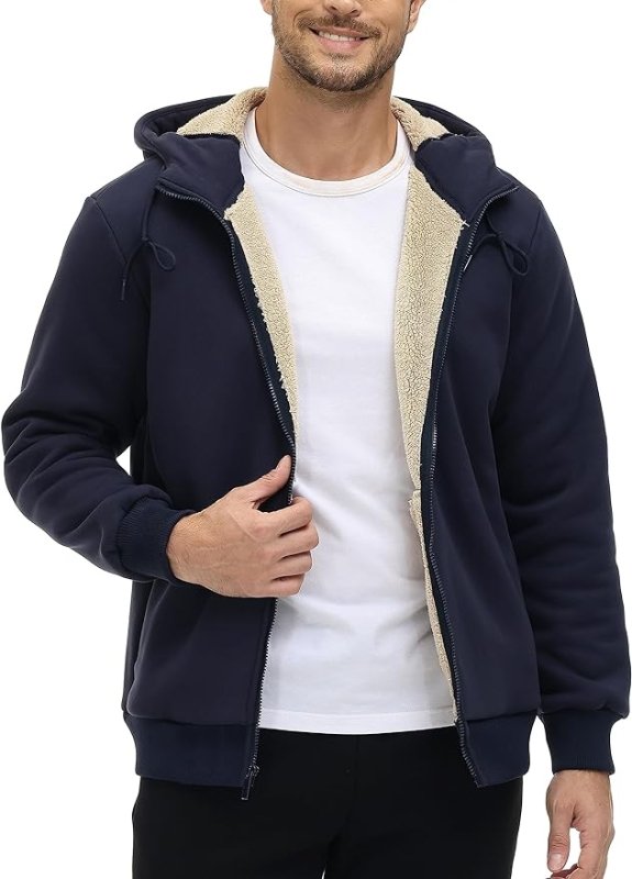 TACVASEN Men's Sherpa Fleece Lined Hoodies Zip Up Hoodie Jacket Winter Hooded Sweatshirt Warm Thick Coats with Pockets - British D'sire