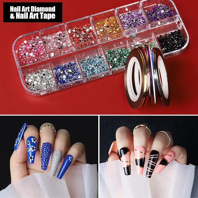Teenitor Nail Art Kit with Nail Glitter, Nail Art Brushes & Nail Sticker for Gel Nails Art, Nail Gems Nail Accessories Tool for Teenage Girls, Nail Art Pens Nail Dotting Tool for Beginners - British D'sire