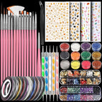 Teenitor Nail Art Kit with Nail Glitter, Nail Art Brushes & Nail Sticker for Gel Nails Art, Nail Gems Nail Accessories Tool for Teenage Girls, Nail Art Pens Nail Dotting Tool for Beginners - British D'sire
