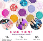 TEEROVA Nail Art Kit, 42 Acrylic Powder Liquid Brush Glitter Clipper Primer File Nail Art Tips Set Kit - British D'sire