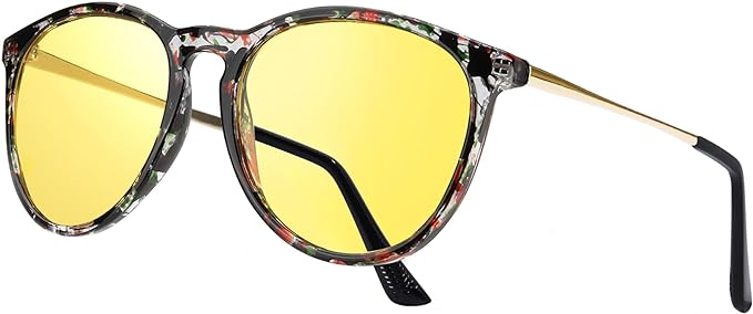 TJUTR Women's Night Vision Glasses for Driving, Polarized Yellow Lens Reduce Glare Safety Nighttime UV Protection - British D'sire