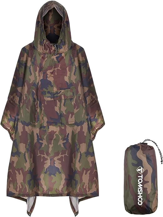 TOMSHOO Rain Poncho, Raincoat, Waterproof Camping Tent | Tarpaulin | 3-in-1 Multifunctional rain Cover for Hunting |Camping | Hiking and Cycling - British D'sire