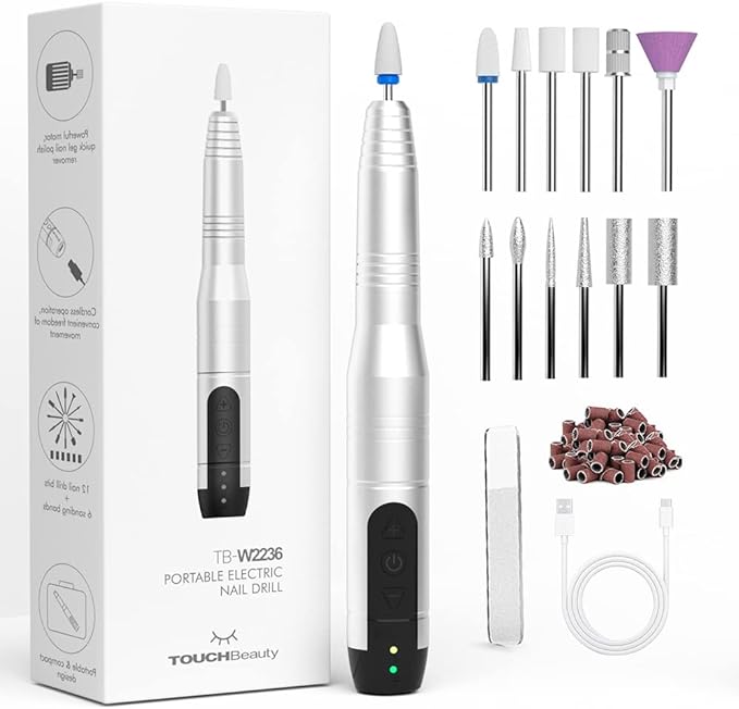 TOUCHBeauty Cordless Rechargeable Electric Nail Drill,12 in 1 Electric Nail File Kit for Acrylic Gel Nails,Manicure Pedicure Tools for Shaping, Polishing, Removing Callus, Home Salon Use,AG-2236 - British D'sire