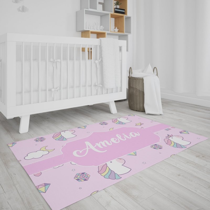 Unicorn Pink Personalized Name Kids Bedroom Floor Mat - Floor Mats - British D'sire