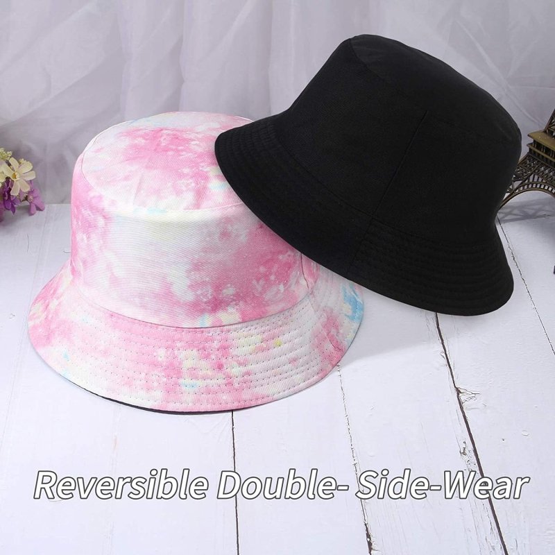 Unisex Summer Bucket Hat for Women Men Cotton Reversible Double-Side-Wear Tie Dye Bucket Hats Fisherman Beach Sun Cap for Outdoor Activities/Travelling Pink - Womens Headwear - British D'sire