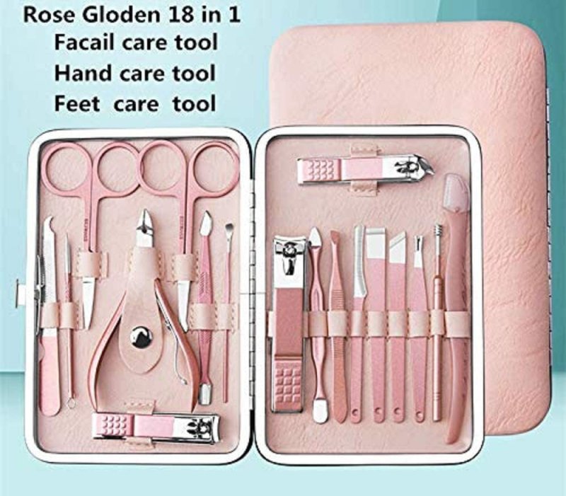 【Updated 】Nail Clippers Set Manicure Pedicure Kit with Eyebrow Knife - Manicure Set Women Professional Stainless Steel Pedicure Nail Clipper Tools Travel Luxury 18 in 1 with Grooming Travel Leather - Skin Care Kits & Combos - British D'sire