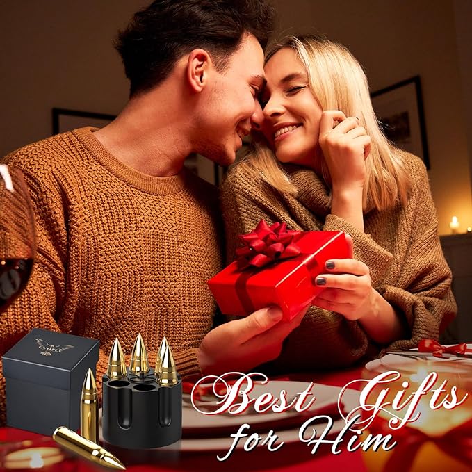 Valentines Whiskey Chilling Stones Gifts for Men Him - Cool Mens Birthday for Husband Boyfriend - 6pcs Whisky Stainless Steel Ice Cubes in Gift Box - Cool Without Dilution - British D'sire