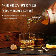 Valentines Whiskey Chilling Stones Gifts for Men Him - Cool Mens Birthday for Husband Boyfriend - 6pcs Whisky Stainless Steel Ice Cubes in Gift Box - Cool Without Dilution - British D'sire