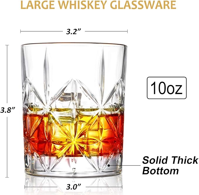 veecom Whiskey Glass, Whisky Glasses Set of 4, 315ml Old Fashioned Whiskey Glasses for Men, Classic Rum Glass Tumblers for Cocktails, Whiskey Glass Gifts for Dad, Father's Day - British D'sire