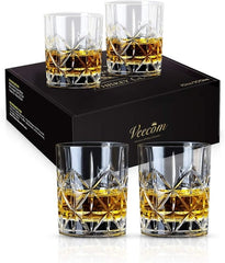 veecom Whiskey Glass, Whisky Glasses Set of 4, 315ml Old Fashioned Whiskey Glasses for Men, Classic Rum Glass Tumblers for Cocktails, Whiskey Glass Gifts for Dad, Father's Day - British D'sire